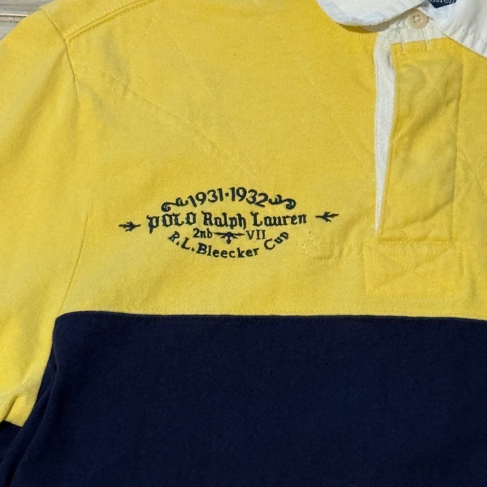 Vtg Polo Ralph Lauren Bleecker Cup Golf Club Rugby Shirt Striped Yellow Navy L - Picture 5 of 7